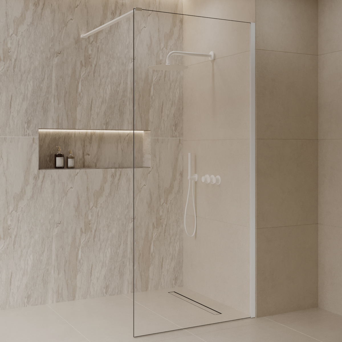 Sanitado Dalis Inloopdouche Helder Glas Mat Wit Profielen 110x200 cm
