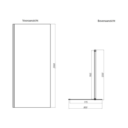 Sanitado Dalis Inloopdouche Helder Glas Mat Zwart Profielen 80x200 cm