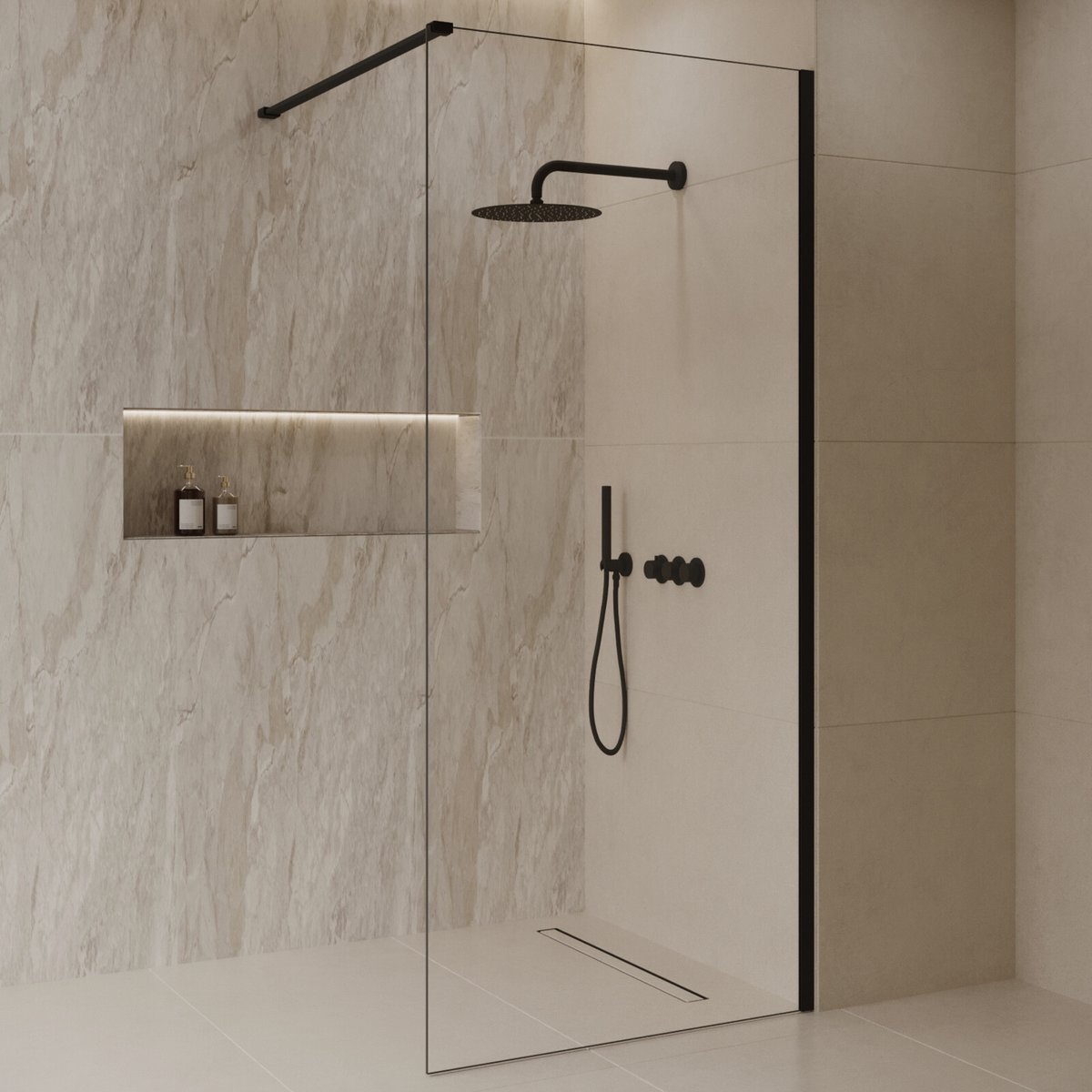Sanitado Dalis Inloopdouche Helder Glas Mat Zwart Profielen 80x200 cm