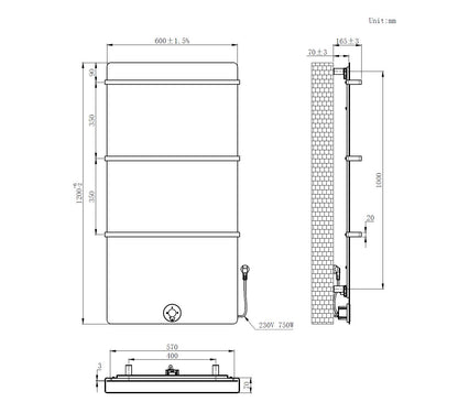 Elektrische handdoekradiator Sanitado Elements mat wit 750W 1200x600mm