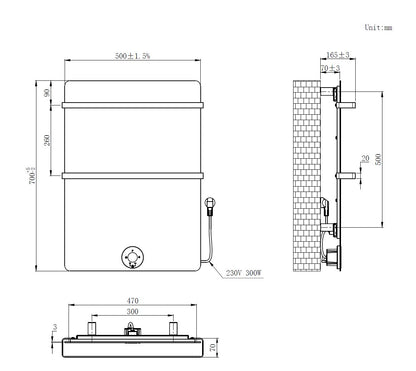 Elektrische handdoekradiator Sanitado Elements mat wit 300W 700x500mm