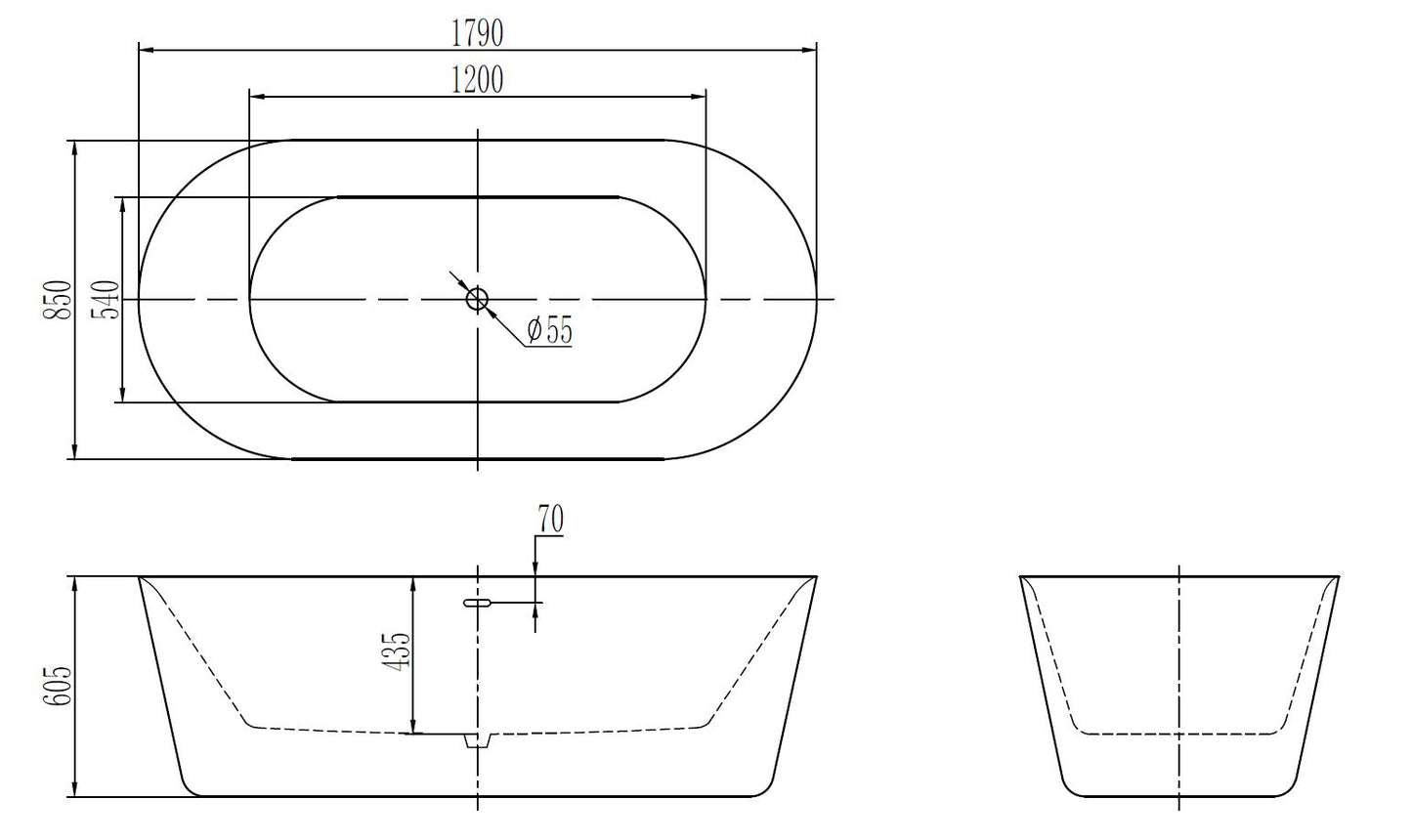Vrijstaand ligbad Sanitado Elements Bianco-Marble 180x85cm marmer wit