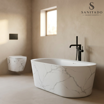 Vrijstaand ligbad Sanitado Elements Bianco-Marble 180x85cm marmer wit