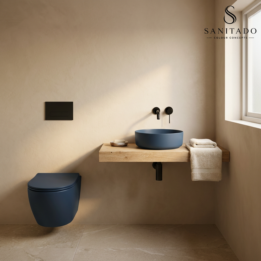 Wandcloset Sanitado rainbow randloos met softclose toiletzitting in mat donkerblauw