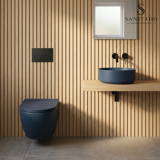 Wandcloset Sanitado rainbow randloos met softclose toiletzitting in mat donkerblauw