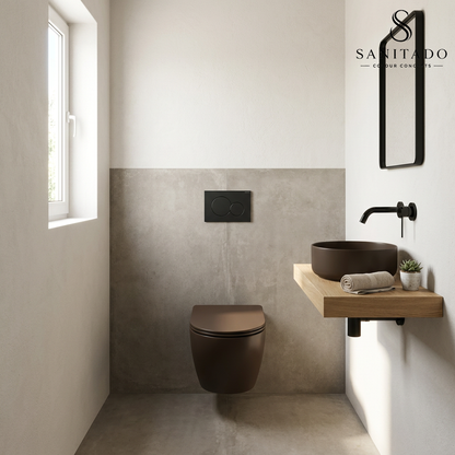 Wandcloset Sanitado rainbow randloos met softclose toiletzitting in mat donkerbruin