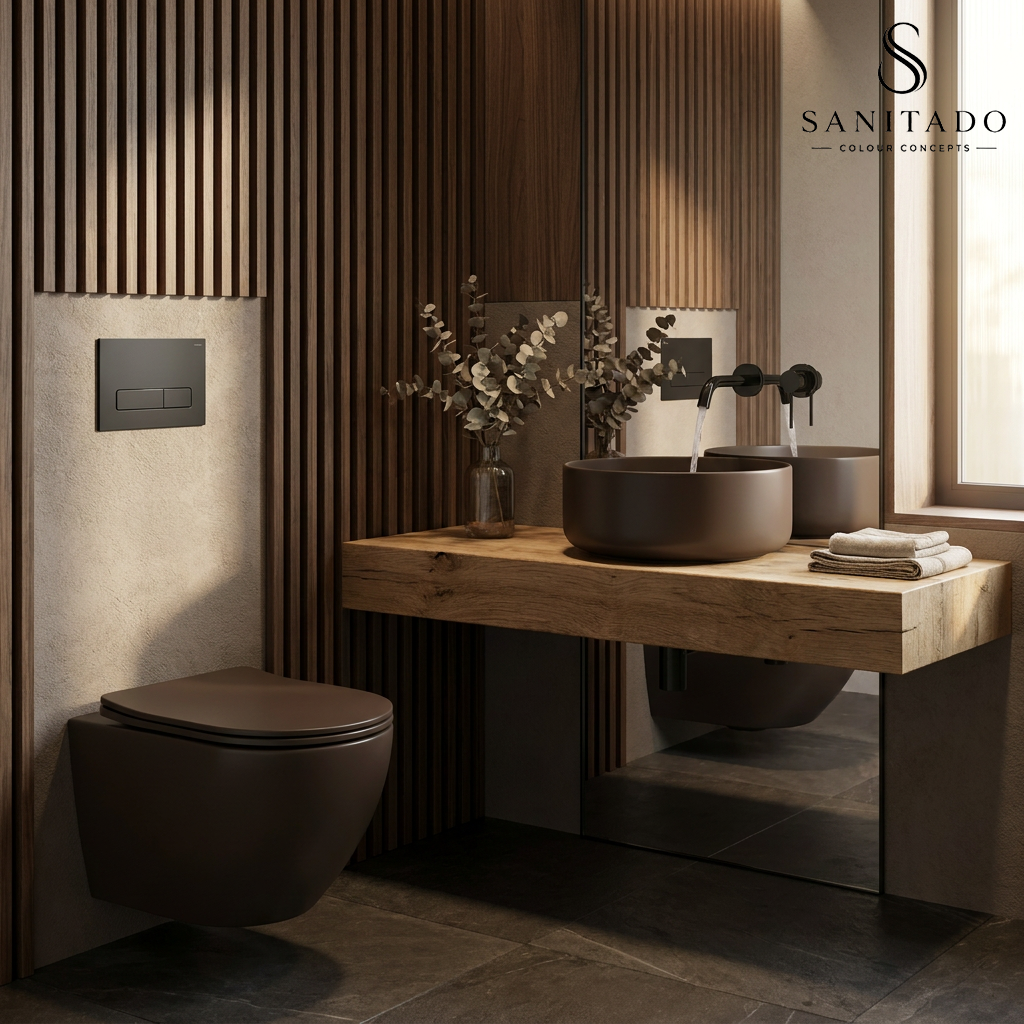 Wandcloset Sanitado rainbow randloos met softclose toiletzitting in mat donkerbruin