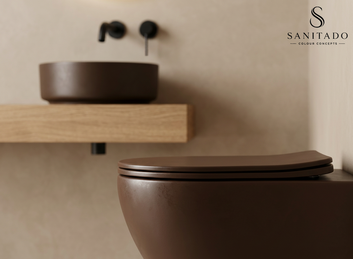 Wandcloset Sanitado rainbow randloos met softclose toiletzitting in mat donkerbruin