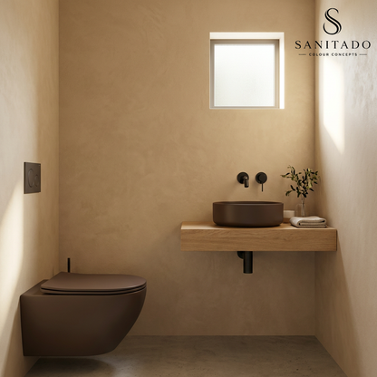 Wandcloset Sanitado rainbow randloos met softclose toiletzitting in mat donkerbruin