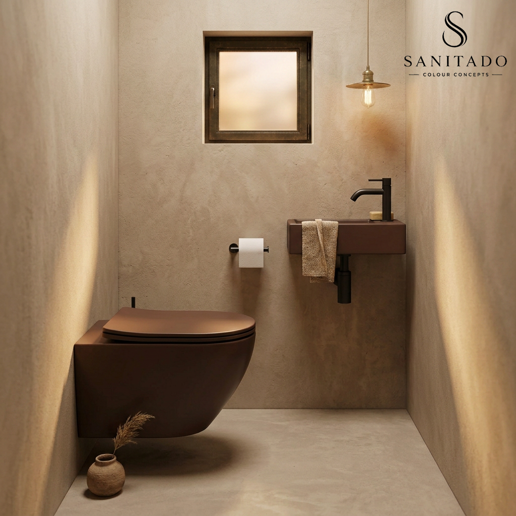 Wandcloset Sanitado rainbow randloos met softclose toiletzitting in mat donkerbruin