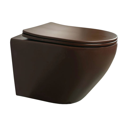 Wandcloset Sanitado rainbow randloos met softclose toiletzitting in mat bruin