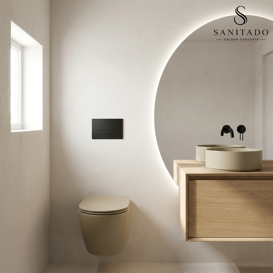 Wandcloset Sanitado rainbow randloos met softclose toiletzitting in mat khaki