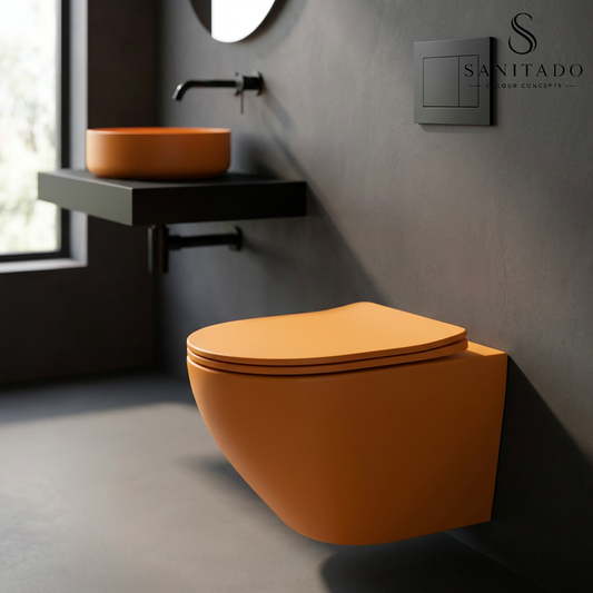 Wandcloset Sanitado rainbow randloos met softclose toiletzitting in mat oranje