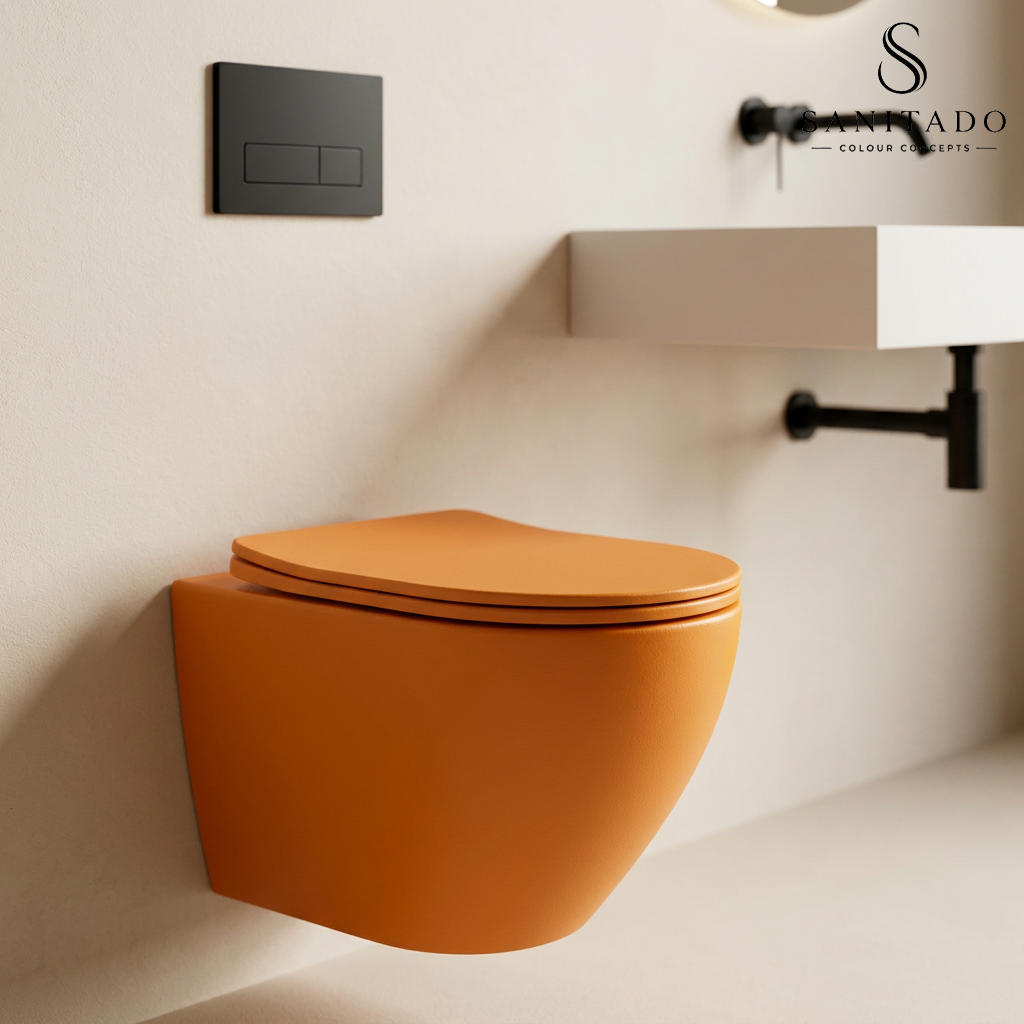 Wandcloset Sanitado rainbow randloos met softclose toiletzitting in mat oranje