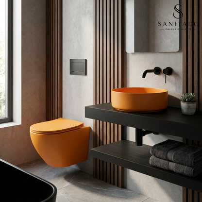 Wandcloset Sanitado rainbow randloos met softclose toiletzitting in mat oranje