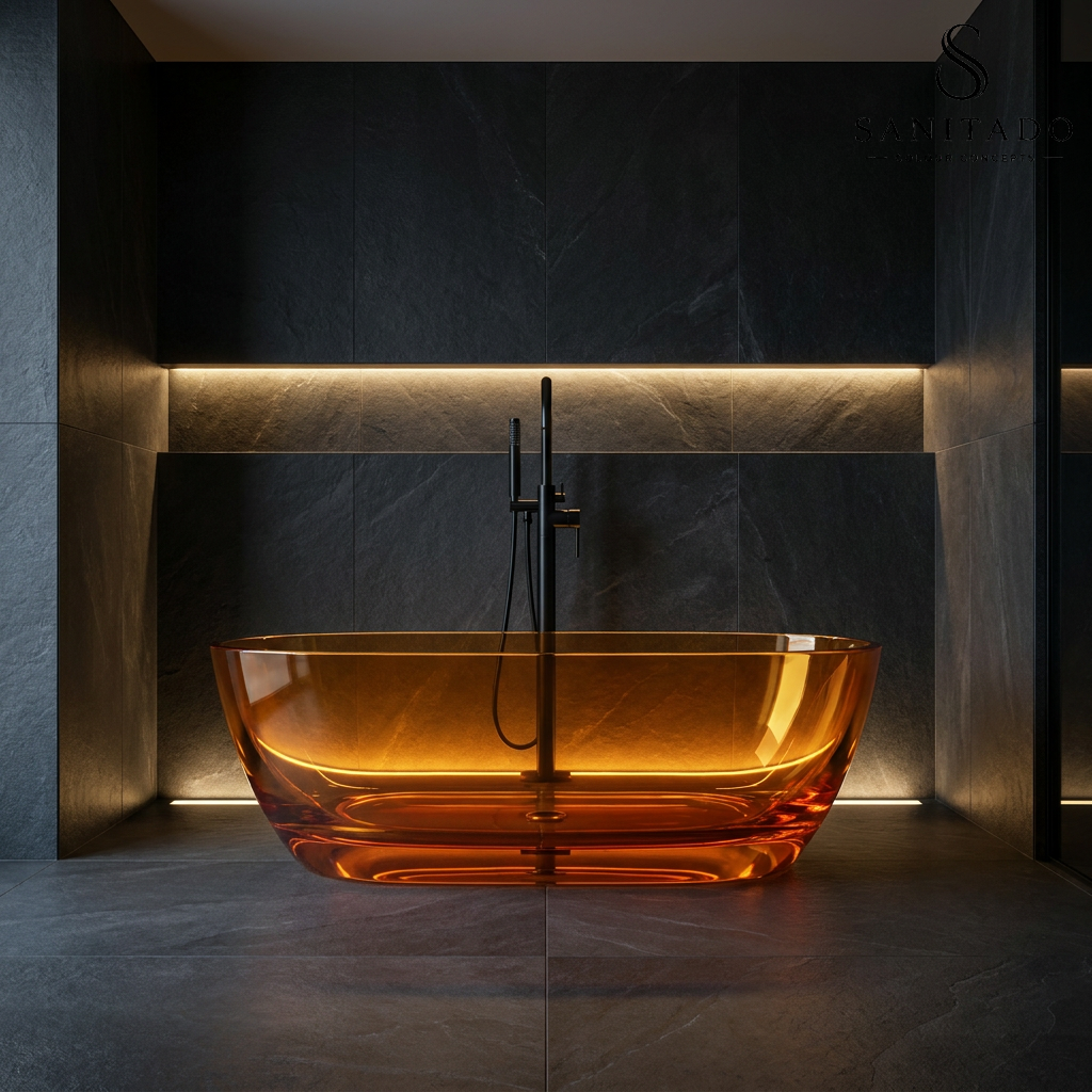 Vrijstaand ligbad Sanitado Rainbow Transparant 170x78cm oranje