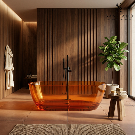 Vrijstaand ligbad Sanitado Rainbow Transparant 170x78cm oranje