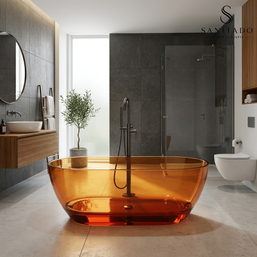 Vrijstaand ligbad Sanitado Rainbow Transparant 170x78cm oranje