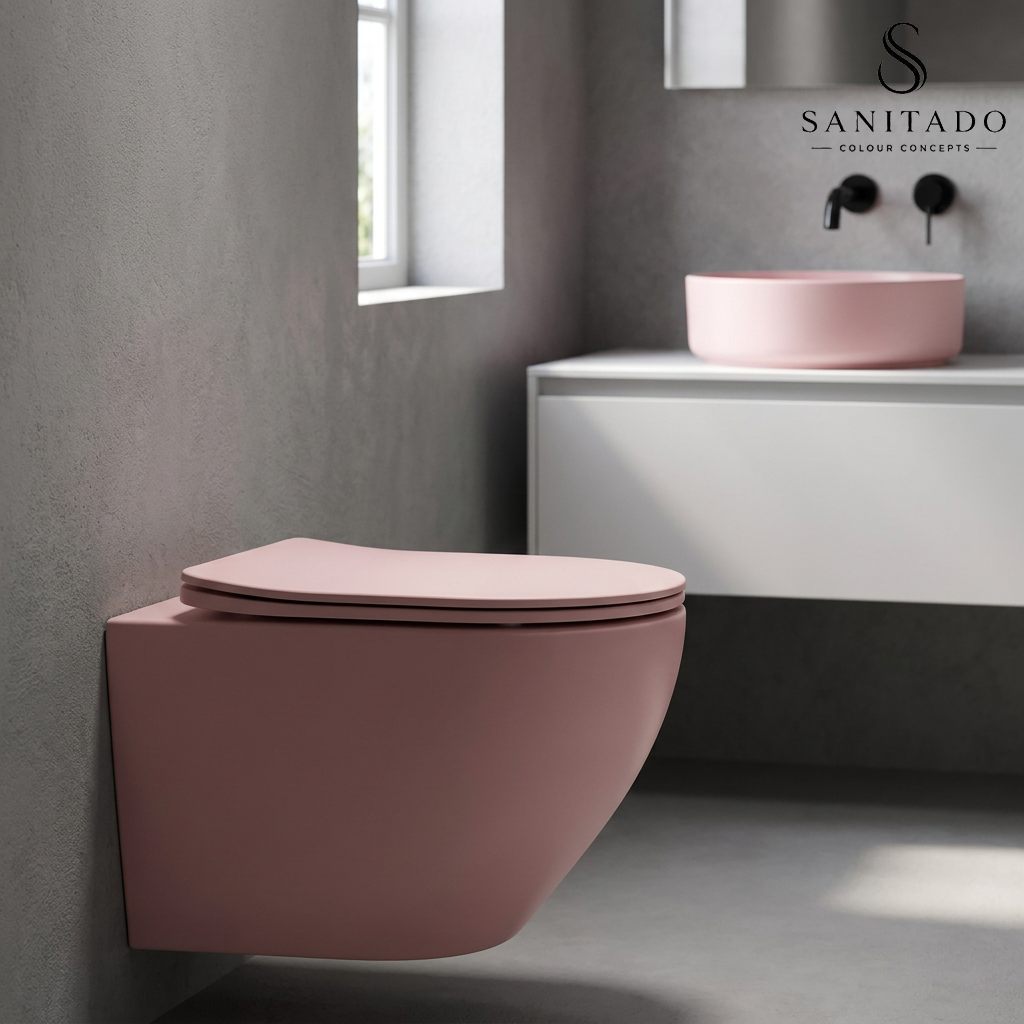 Wandcloset Sanitado rainbow randloos met softclose toiletzitting in mat roze