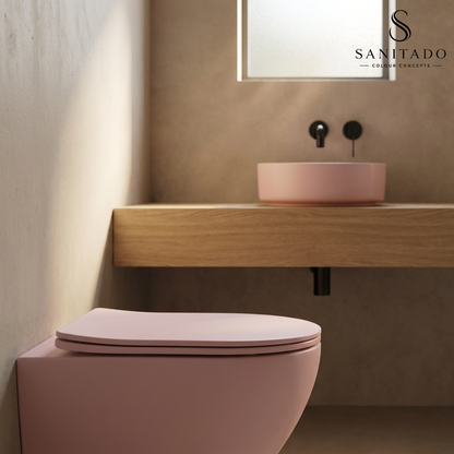 Wandcloset Sanitado rainbow randloos met softclose toiletzitting in mat roze