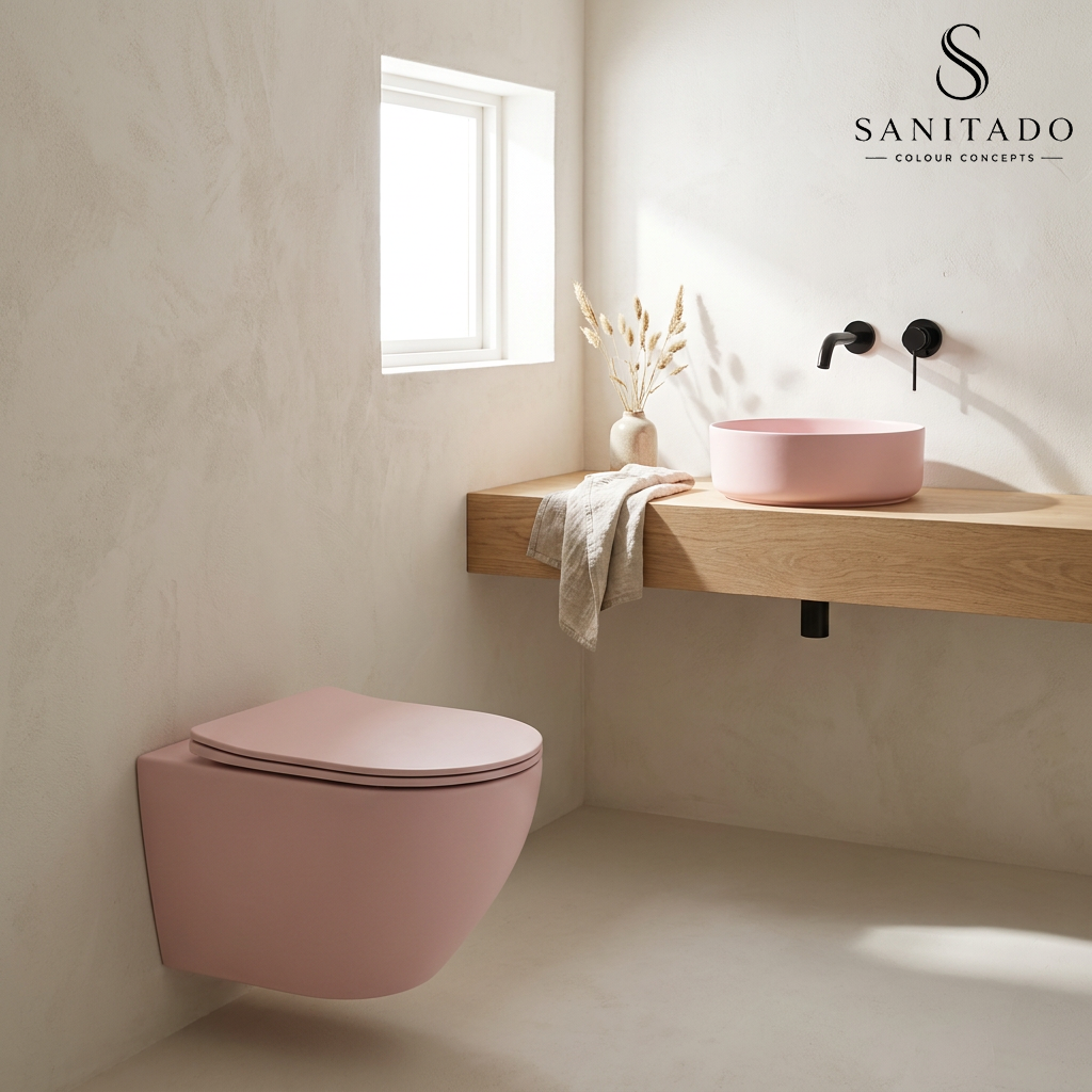 Wandcloset Sanitado rainbow randloos met softclose toiletzitting in mat roze
