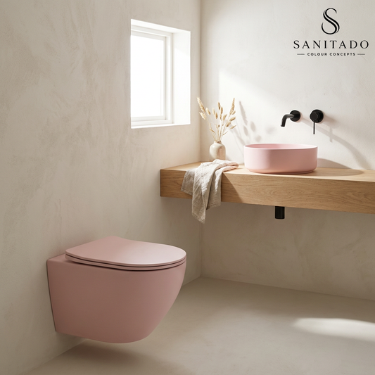 Wandcloset Sanitado rainbow randloos met softclose toiletzitting in mat roze