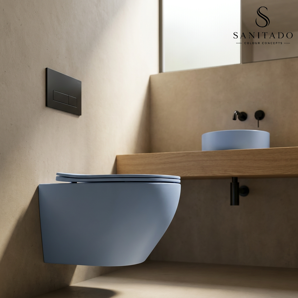 Wandcloset Sanitado rainbow randloos met softclose toiletzitting in mat lichtblauw