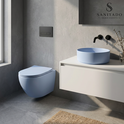 Wandcloset Sanitado rainbow randloos met softclose toiletzitting in mat lichtblauw