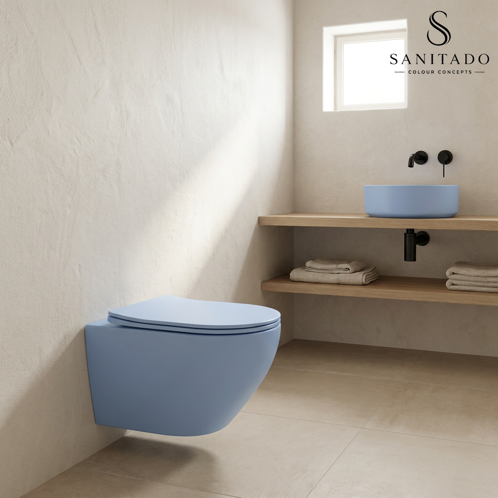 Wandcloset Sanitado rainbow randloos met softclose toiletzitting in mat lichtblauw