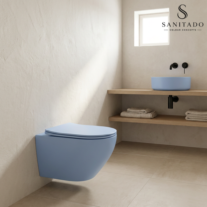 Wandcloset Sanitado rainbow randloos met softclose toiletzitting in mat lichtblauw