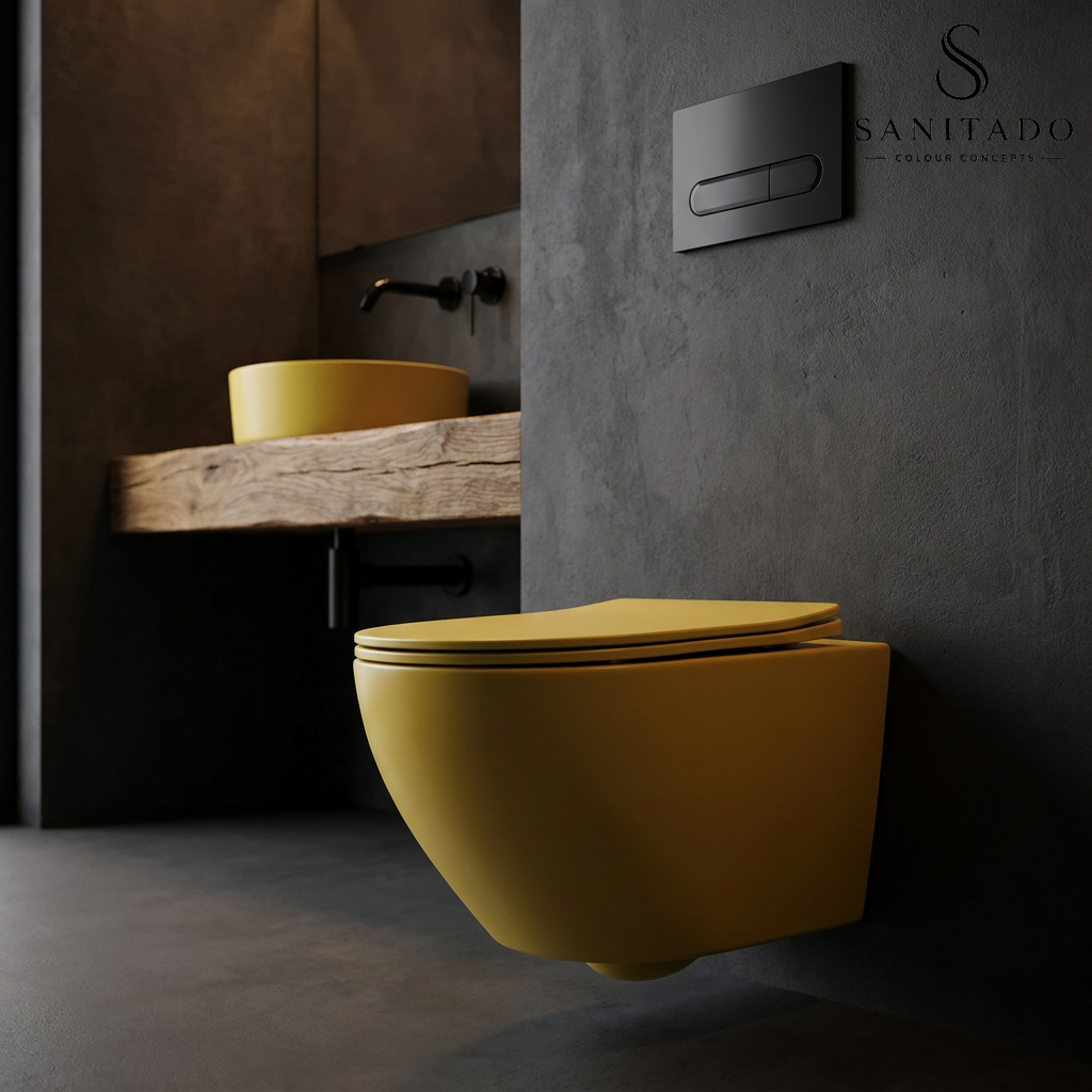 Wandcloset Sanitado rainbow randloos met softclose toiletzitting in mat geel