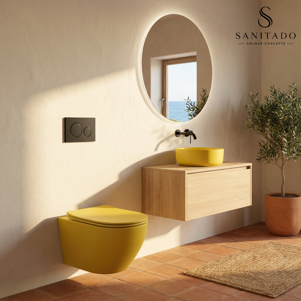 Wandcloset Sanitado rainbow randloos met softclose toiletzitting in mat geel