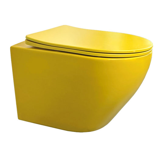 Wandcloset Sanitado rainbow randloos met softclose toiletzitting in mat geel