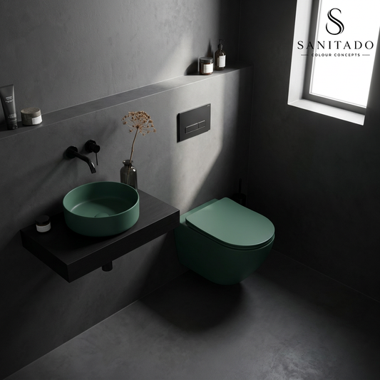 Wandcloset Sanitado rainbow randloos met softclose toiletzitting in mat donkergroen