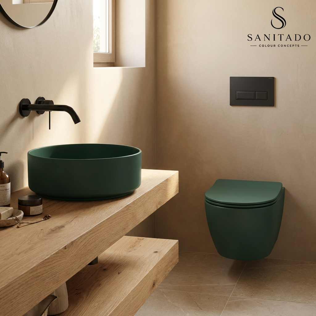 Wandcloset Sanitado rainbow randloos met softclose toiletzitting in mat donkergroen