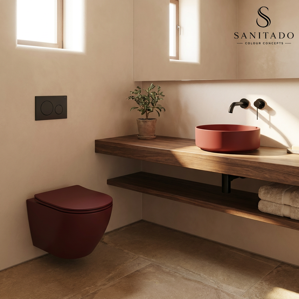 Wandcloset Sanitado rainbow randloos met softclose toiletzitting in mat rood