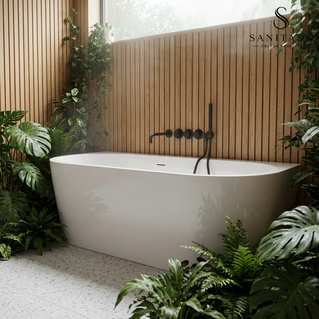 Half vrijstaand ligbad Sanitado Elements Bareiss 180x80cm glanzend wit