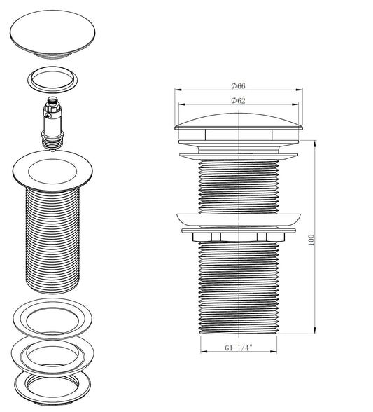 Sanitado Industry Luxe Klikwaste 5/4" 9cm Schroefdraad Gunmetal