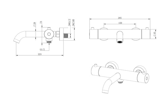 Thermostatische opbouw badkraan Sanitado Industry in RVS