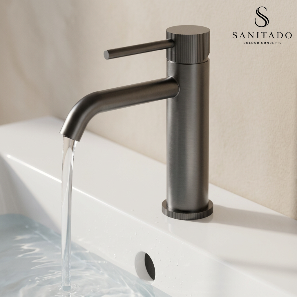 Wastafelmengkraan Sanitado Industry RVS-304 met gebogen uitloop in gunmetal