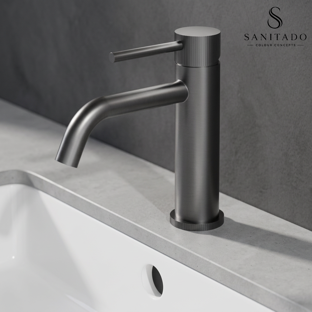 Wastafelmengkraan Sanitado Industry RVS-304 met gebogen uitloop in gunmetal
