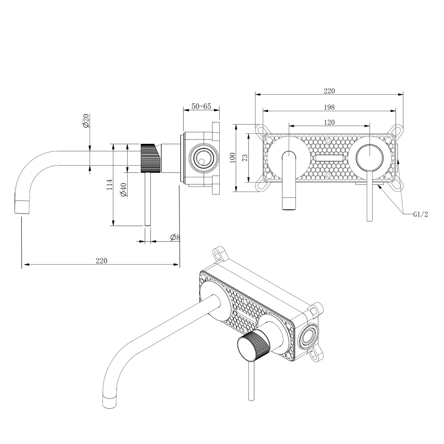 Complete wandinbouw mengkraan Sanitado Industry Classin mat goud