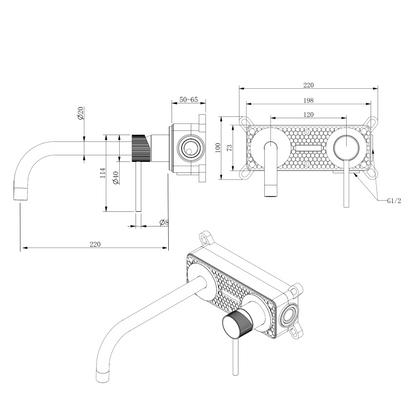 Complete wandinbouw mengkraan Sanitado Industry Classin mat goud