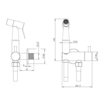 Bidetdouche set met wandhouder Sanitado Industry in RVS