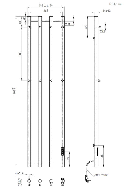 Elektrische handdoekradiator Sanitado Elements mat wit 250W 140x35cm