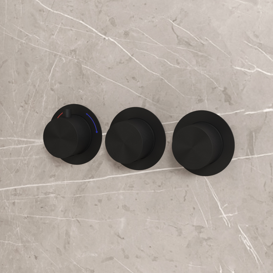 Complete 3-knops inbouw douche- of badthermostaat Sanitado Industry in mat zwart