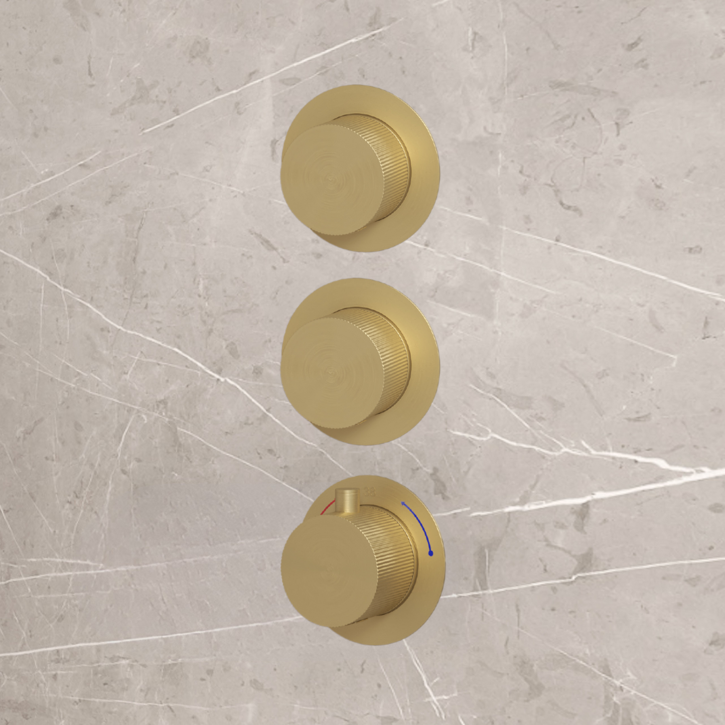 Complete 3-knops inbouw douche- of badthermostaat Sanitado Industry in mat goud