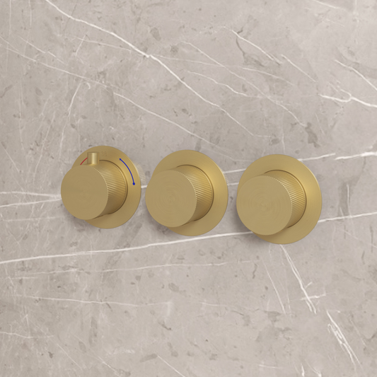 Complete 3-knops inbouw douche- of badthermostaat Sanitado Industry in mat goud