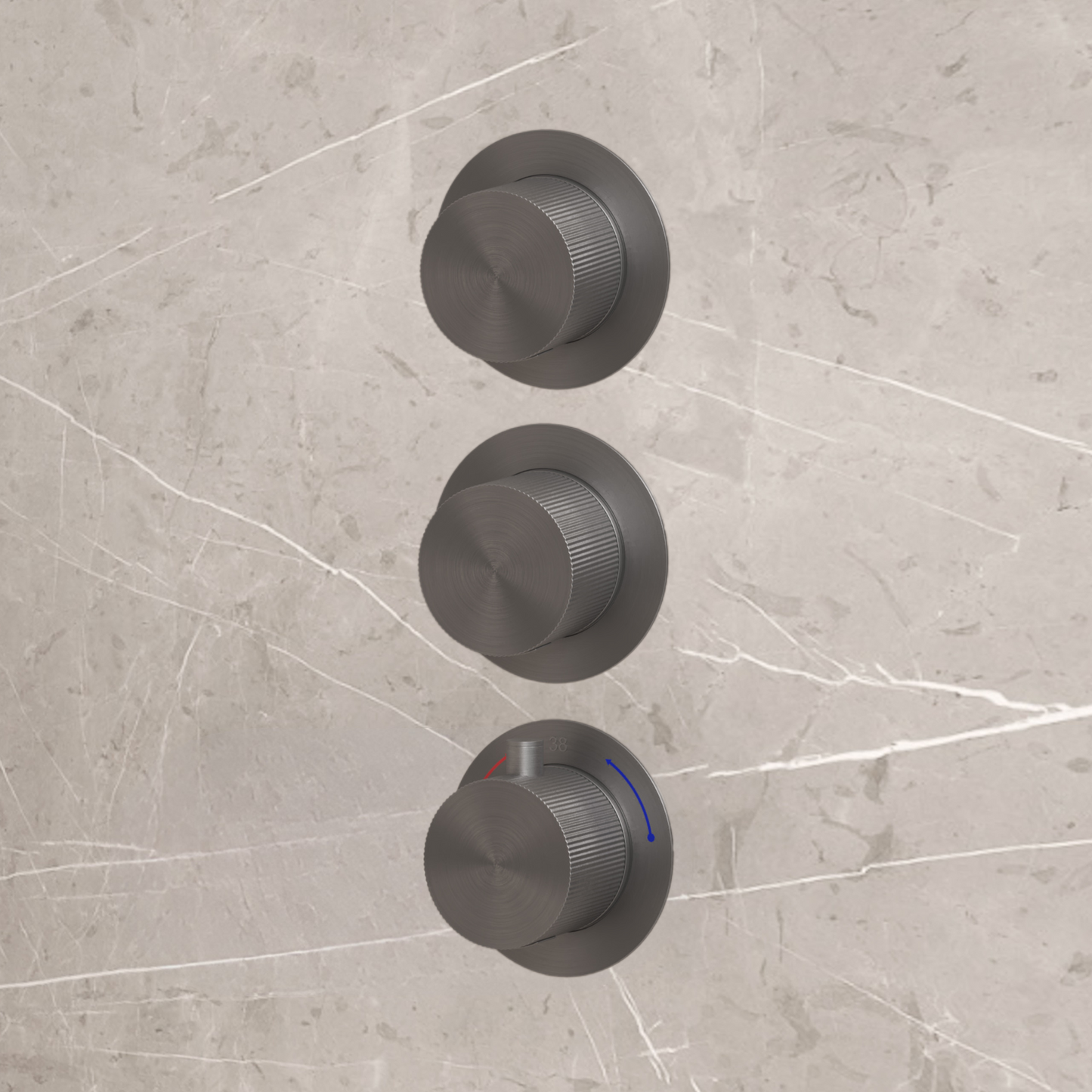 Complete 3-knops inbouw douche- of badthermostaat Sanitado Industry in gunmetal