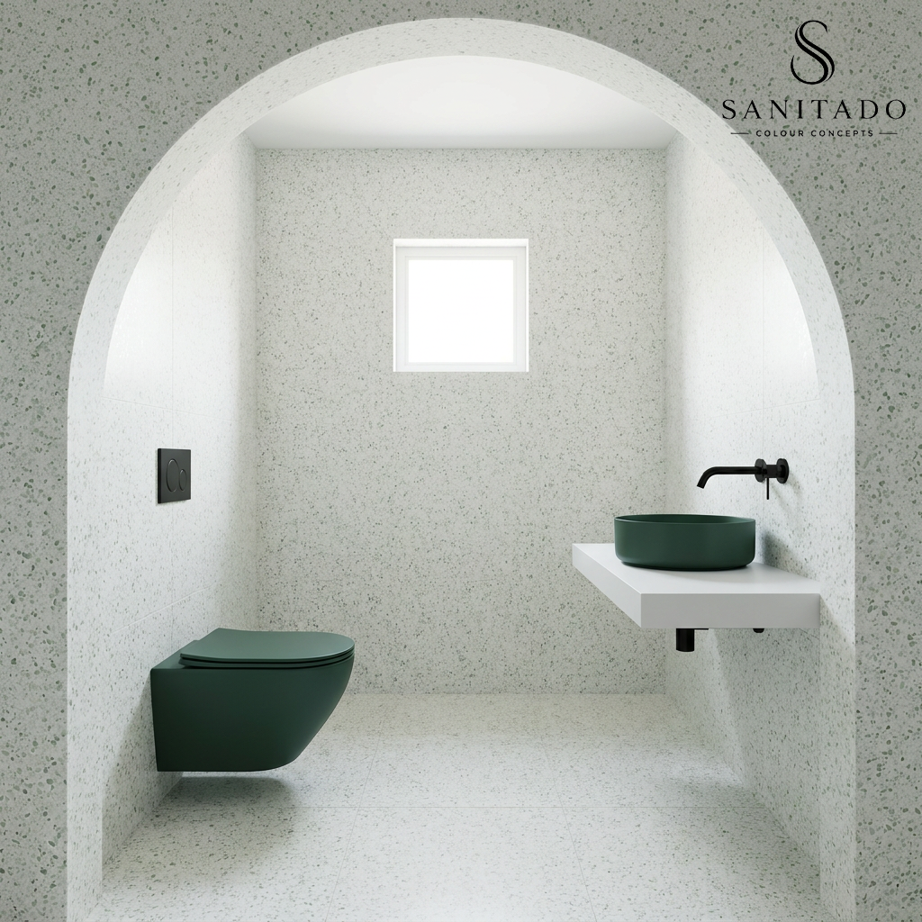 Opbouw waskom Sanitado rainbow  40cm x 12cm keramiek in mat donkergroen